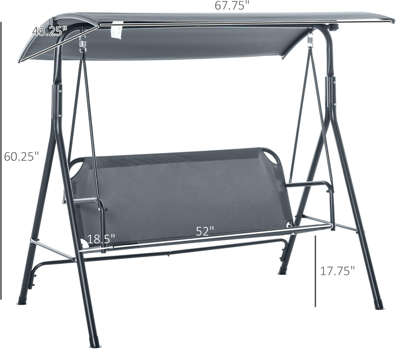 Outsunny 3-Person Porch Swing with Stand, Outdoor Swing for Patio Porch, Gray