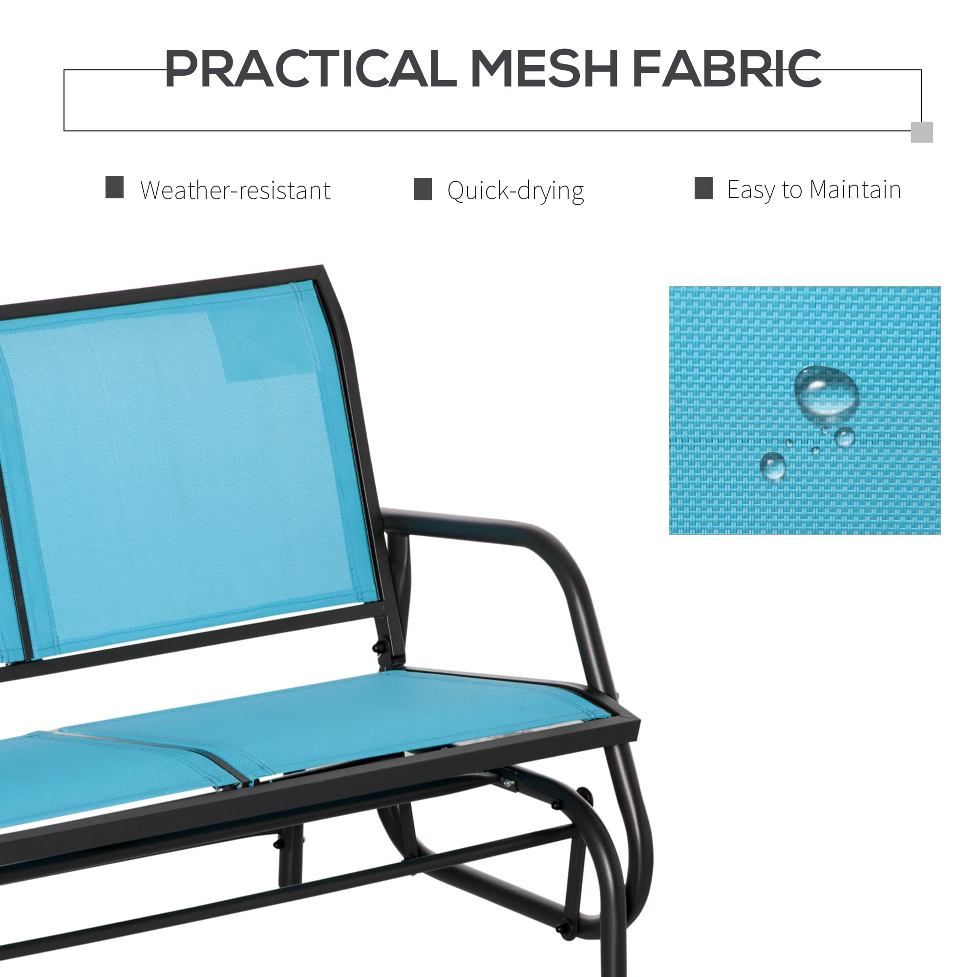 Outsunny 2-Person Outdoor Glider Bench, Patio Double Swing Rocking Chair Loveseat w/Powder Coated Steel Frame, Blue