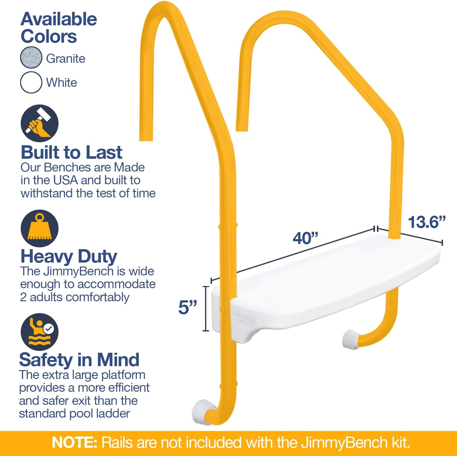 The Jimmy Bench for Inground Pool Ladders (Rails NOT Included/Bench & Hardware Only), White