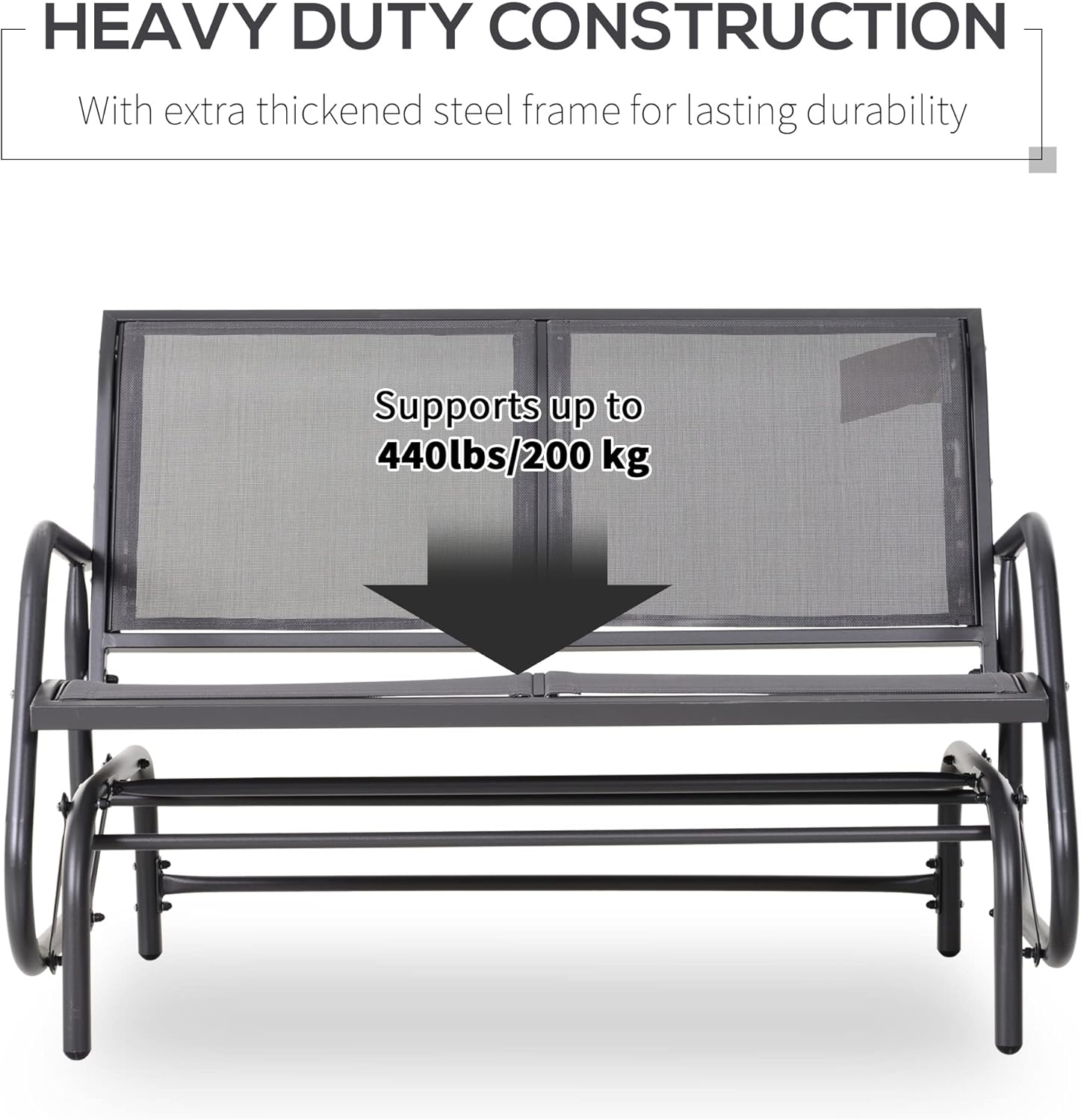Outsunny 2-Person Outdoor Glider Bench, Patio Double Swing Rocking Chair Loveseat w/Powder Coated Steel Frame, Gray