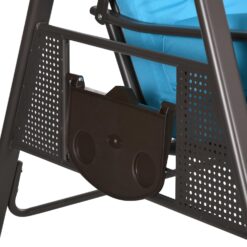 Outsunny 3-Seat Patio Swing Chair, Outdoor Porch Swing Glider with Adjustable Canopy, Removable Cushion, Pillows and Side Trays, Blue