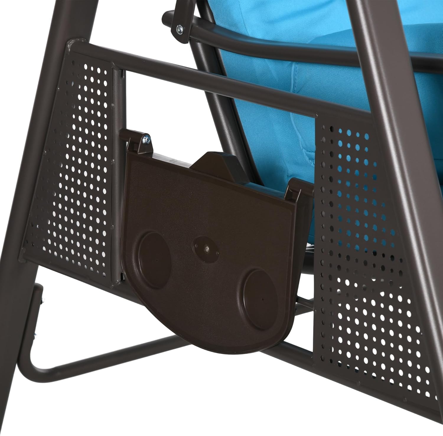 Outsunny 3-Seat Patio Swing Chair, Outdoor Porch Swing Glider with Adjustable Canopy, Removable Cushion, Pillows and Side Trays, Blue
