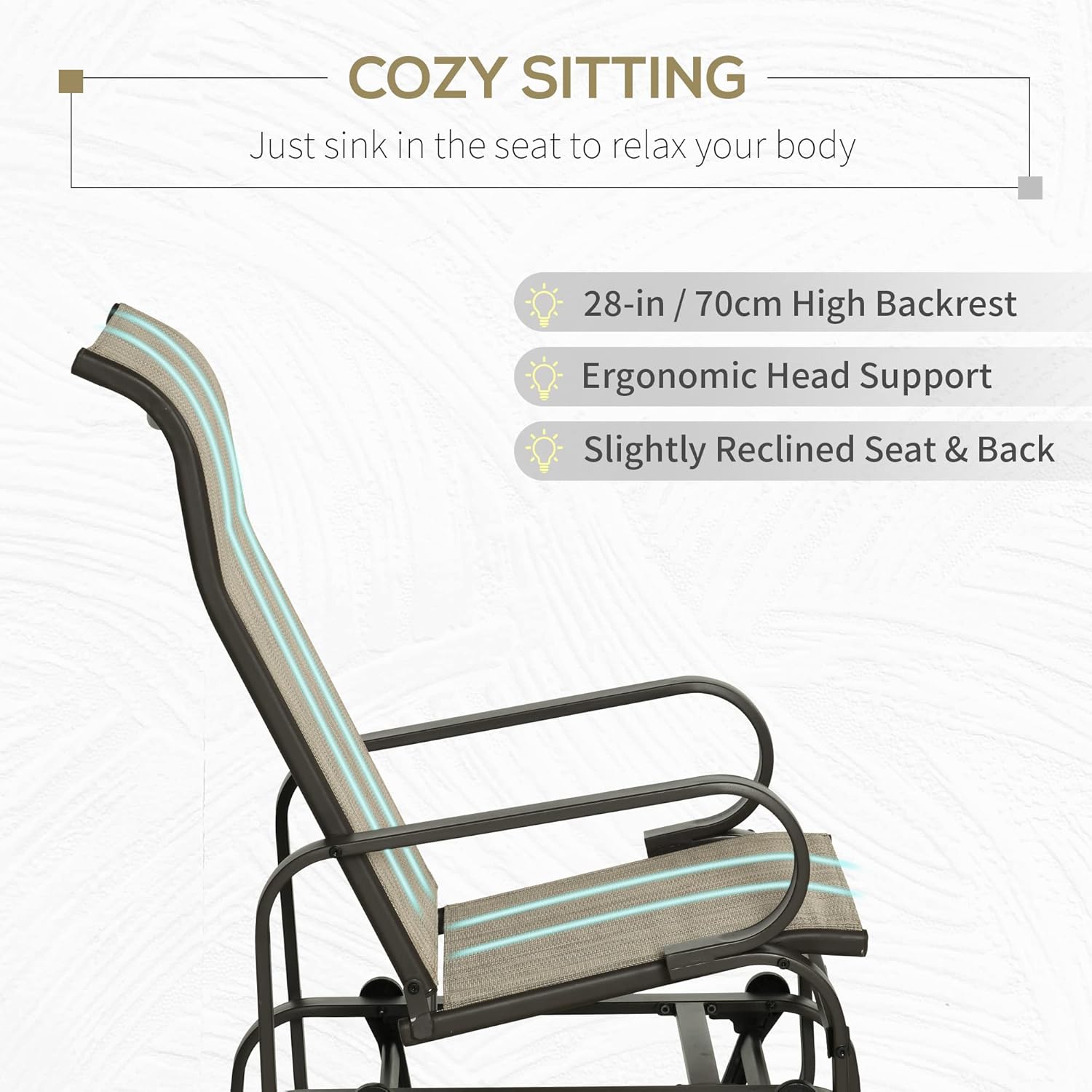 Outsunny Outdoor Glider Chair, Gliders for Outside Patio with Smooth Rocking Mechanism and Lightweight Construction for Backyard, Sand