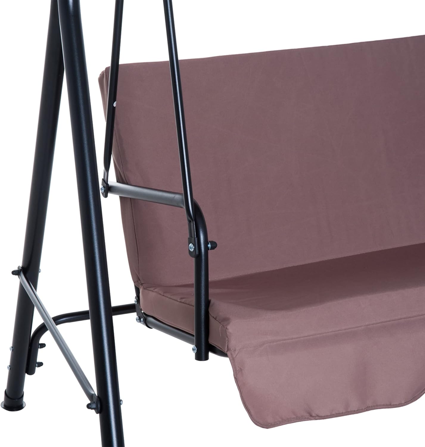 Outsunny 3-Seat Outdoor Patio Swing Chair with Removable Cushion, Steel Frame Stand and Adjustable Tilt Canopy for Patio, Brown