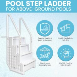 Poolzilla Premium Pool Step Ladder for Above Ground Pools - Deck Mounted Ladder w/Double Handrails