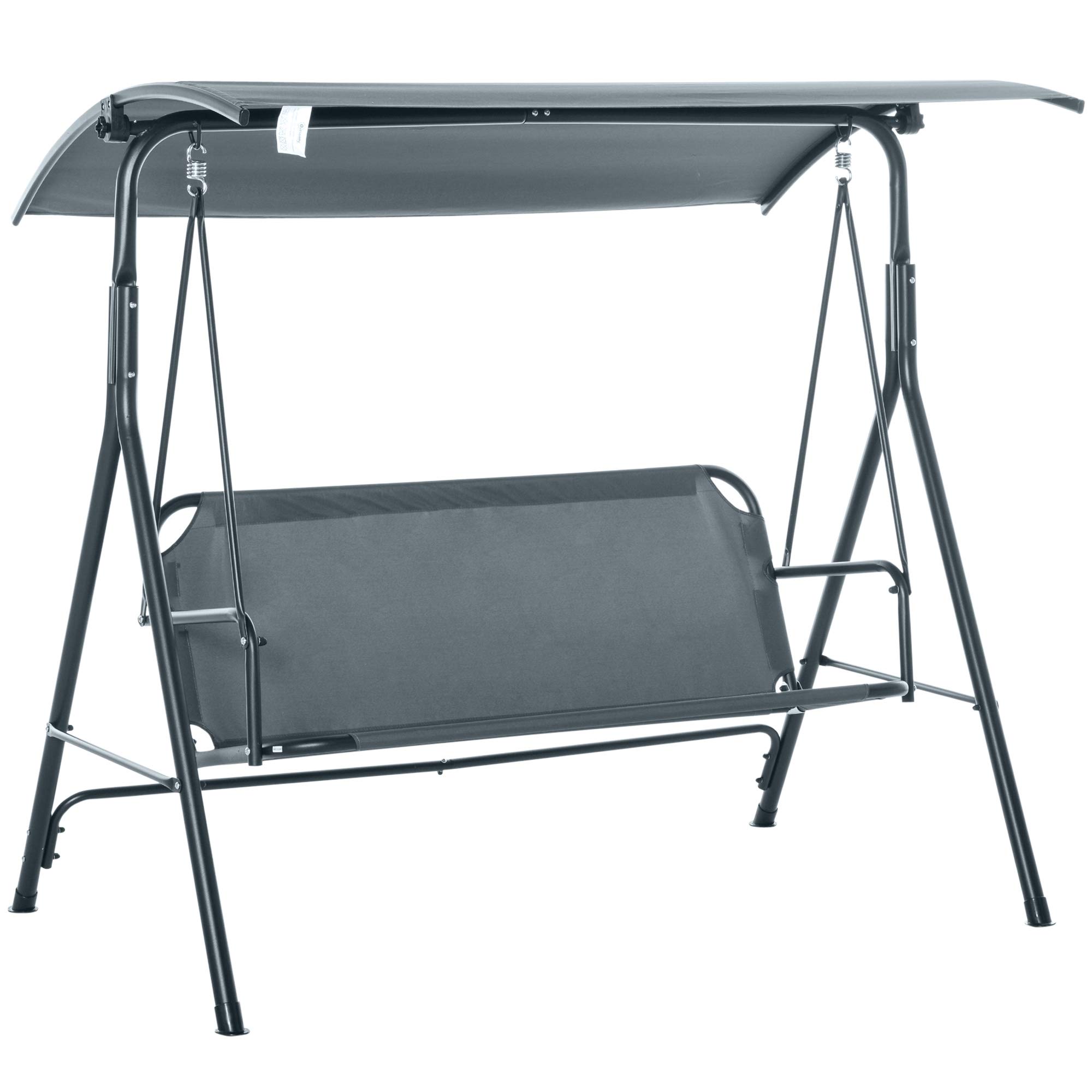 Outsunny 3-Person Porch Swing with Stand, Outdoor Swing for Patio Porch, Gray