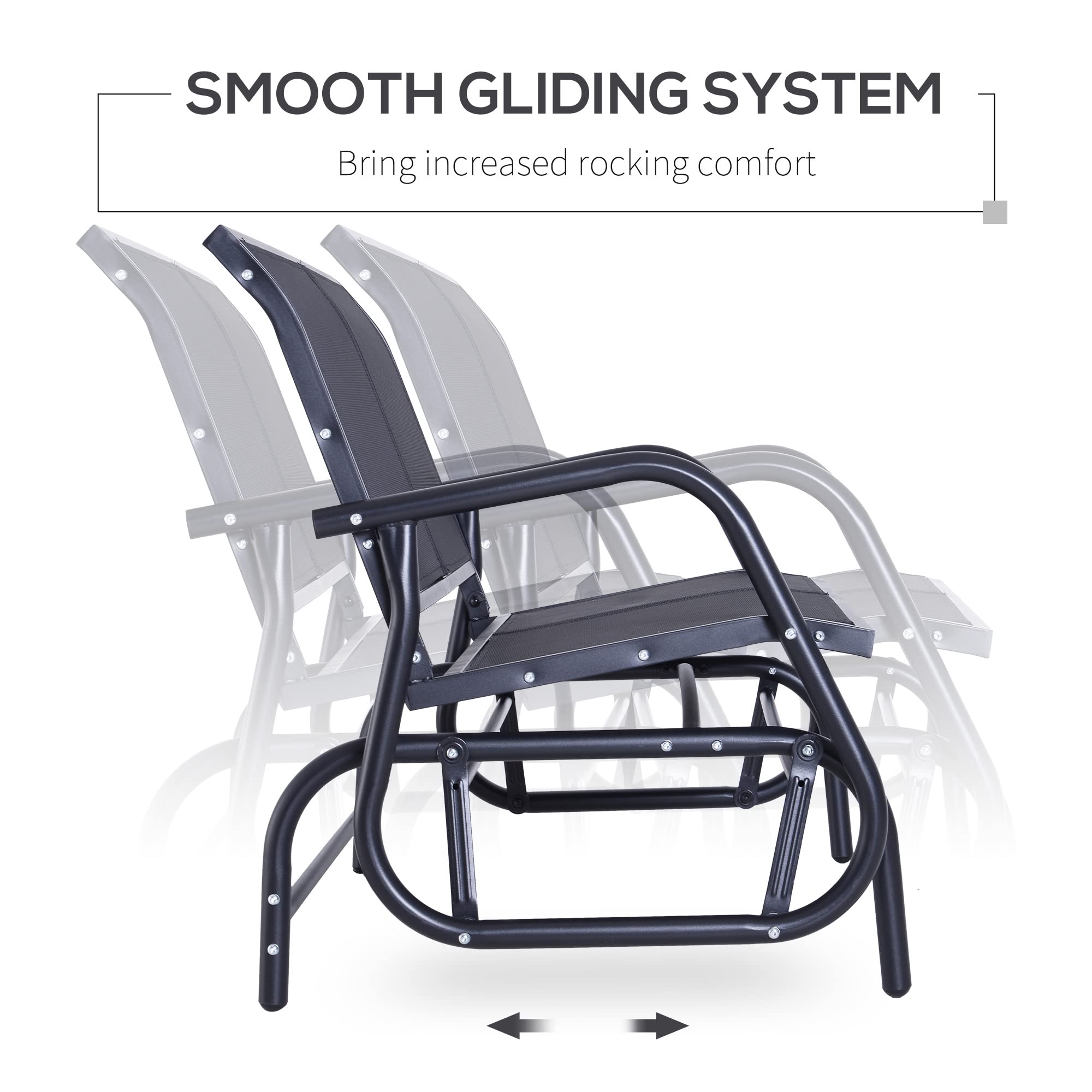 Outsunny 2-Person Outdoor Glider Bench, Patio Double Swing Rocking Chair Loveseat w/Powder Coated Steel Frame, Black