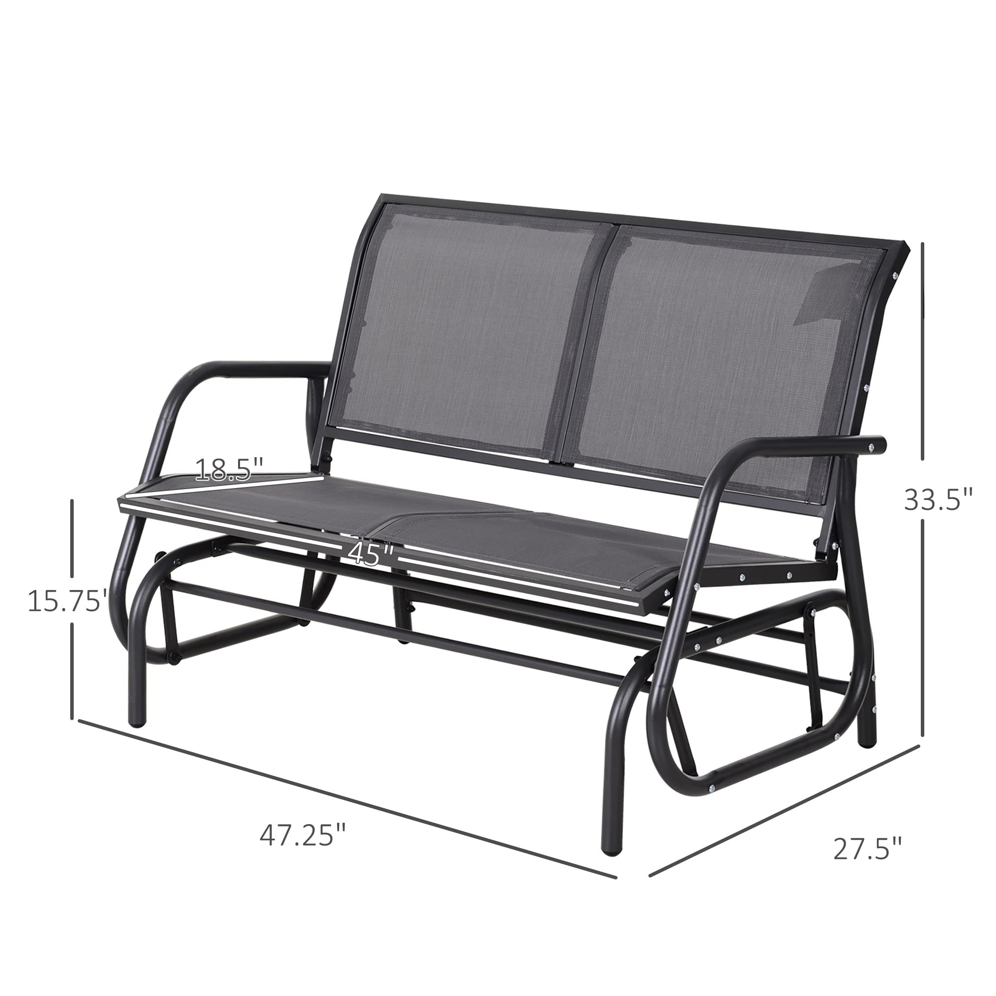 Outsunny 2-Person Outdoor Glider Bench, Patio Double Swing Rocking Chair Loveseat w/Powder Coated Steel Frame, Gray