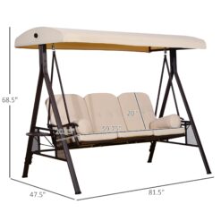 Outsunny 3-Seat Patio Swing Chair, Outdoor Porch Swing Glider with Adjustable Canopy, Removable Cushion