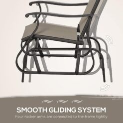Outsunny 3-Piece Outdoor Gliders Set Bistro Set with Steel Frame, Tempered Glass Top Table for Patio, Garden, Backyard, Lawn, Grey