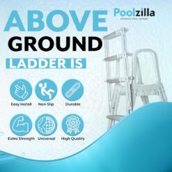 Poolzilla Pool Step Ladder for Above Ground Pools - A-Frame Flip Up Ladder w/Non Skid Platform - for 48’’ to 54’’ in. Above Ground Pools