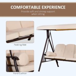 Outsunny 3-Seat Patio Swing Chair, Outdoor Porch Swing Glider with Adjustable Canopy, Removable Cushion