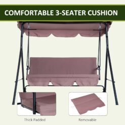 Outsunny 3-Seat Outdoor Patio Swing Chair with Removable Cushion, Steel Frame Stand and Adjustable Tilt Canopy for Patio, Brown