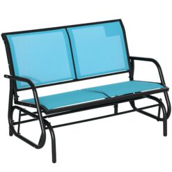 Outsunny 2-Person Outdoor Glider Bench, Patio Double Swing Rocking Chair Loveseat w/Powder Coated Steel Frame, Blue