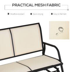 Outsunny 2-Person Outdoor Glider Bench, Patio Double Swing Rocking Chair Loveseat w/Powder Coated Steel Frame, Beige