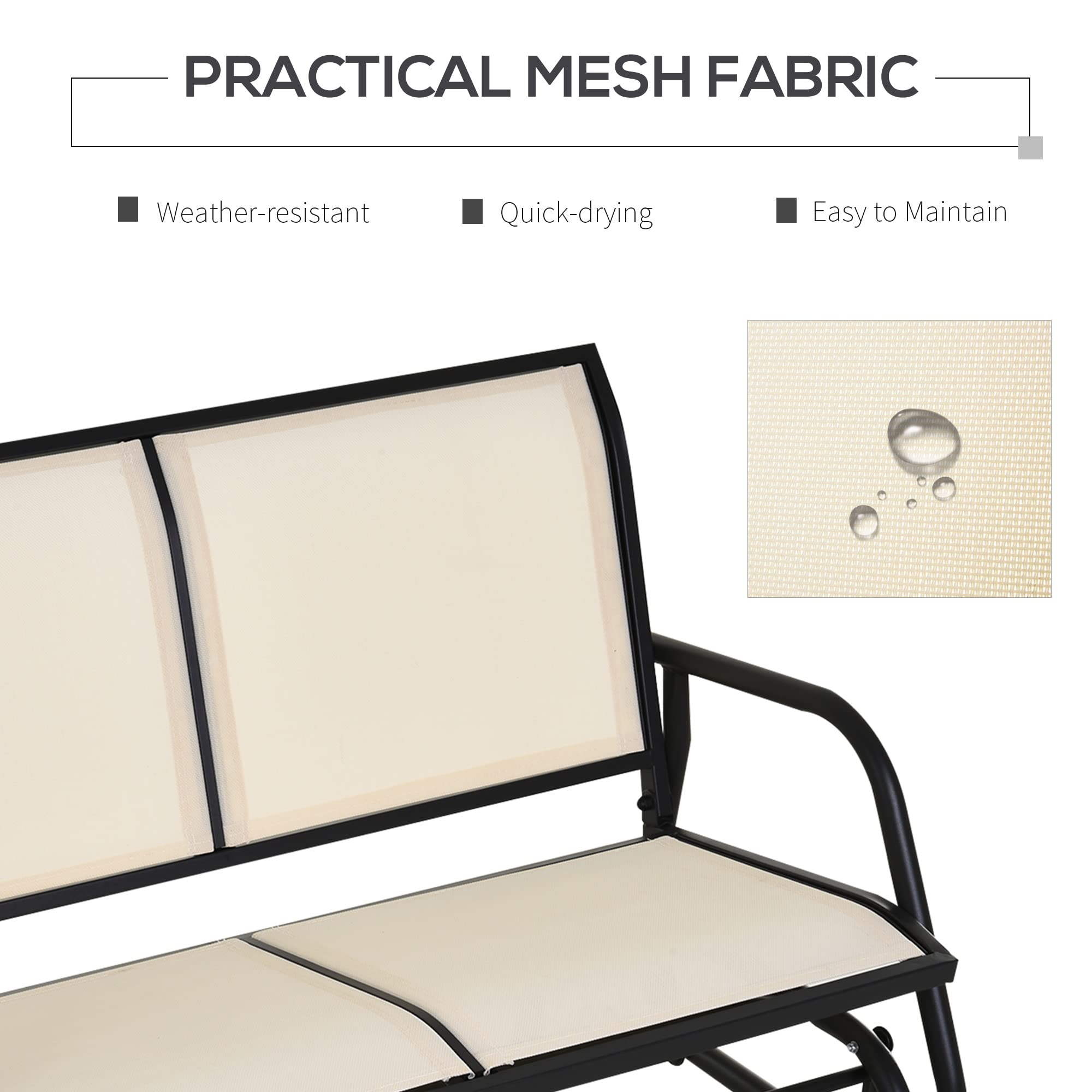 Outsunny 2-Person Outdoor Glider Bench, Patio Double Swing Rocking Chair Loveseat w/Powder Coated Steel Frame, Beige