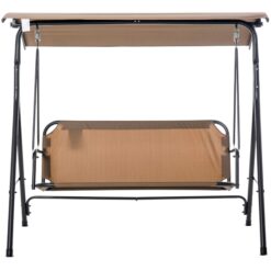Outsunny 3-Person Porch Swing with Stand, Outdoor Swing for Patio Porch, Brown
