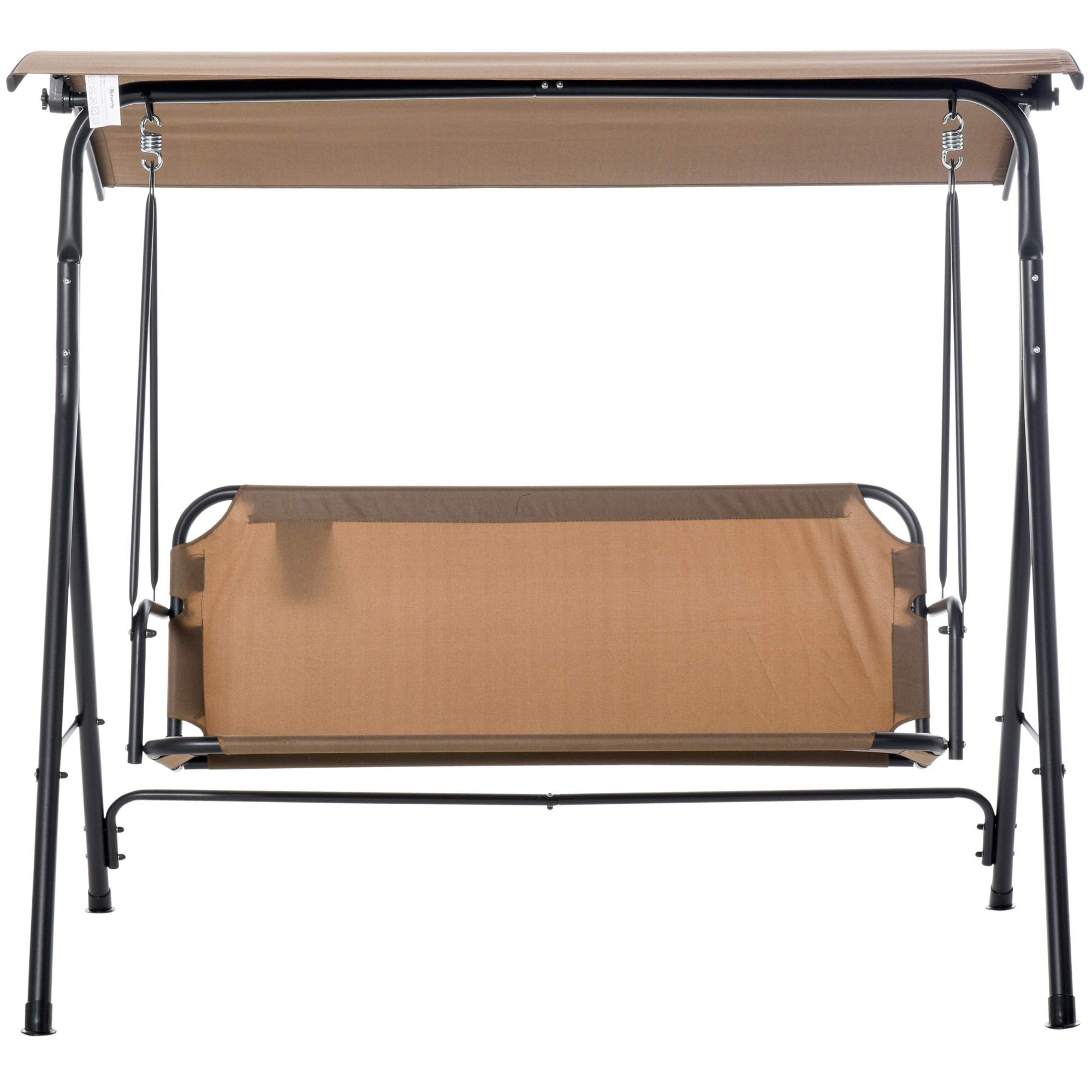 Outsunny 3-Person Porch Swing with Stand, Outdoor Swing for Patio Porch, Brown