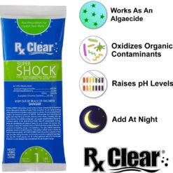 Rx Clear Super Shock for Swimming Pools | Chlorinator and Algaecide | 68% Calcium Hypochlorite Shock | 48 Pack