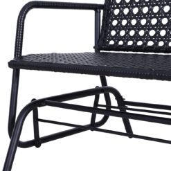 Outsunny Patio 2-Person Wicker Glider Bench Rocking Chair, Outdoor All-Hand Woven PE Rattan Loveseat, Black