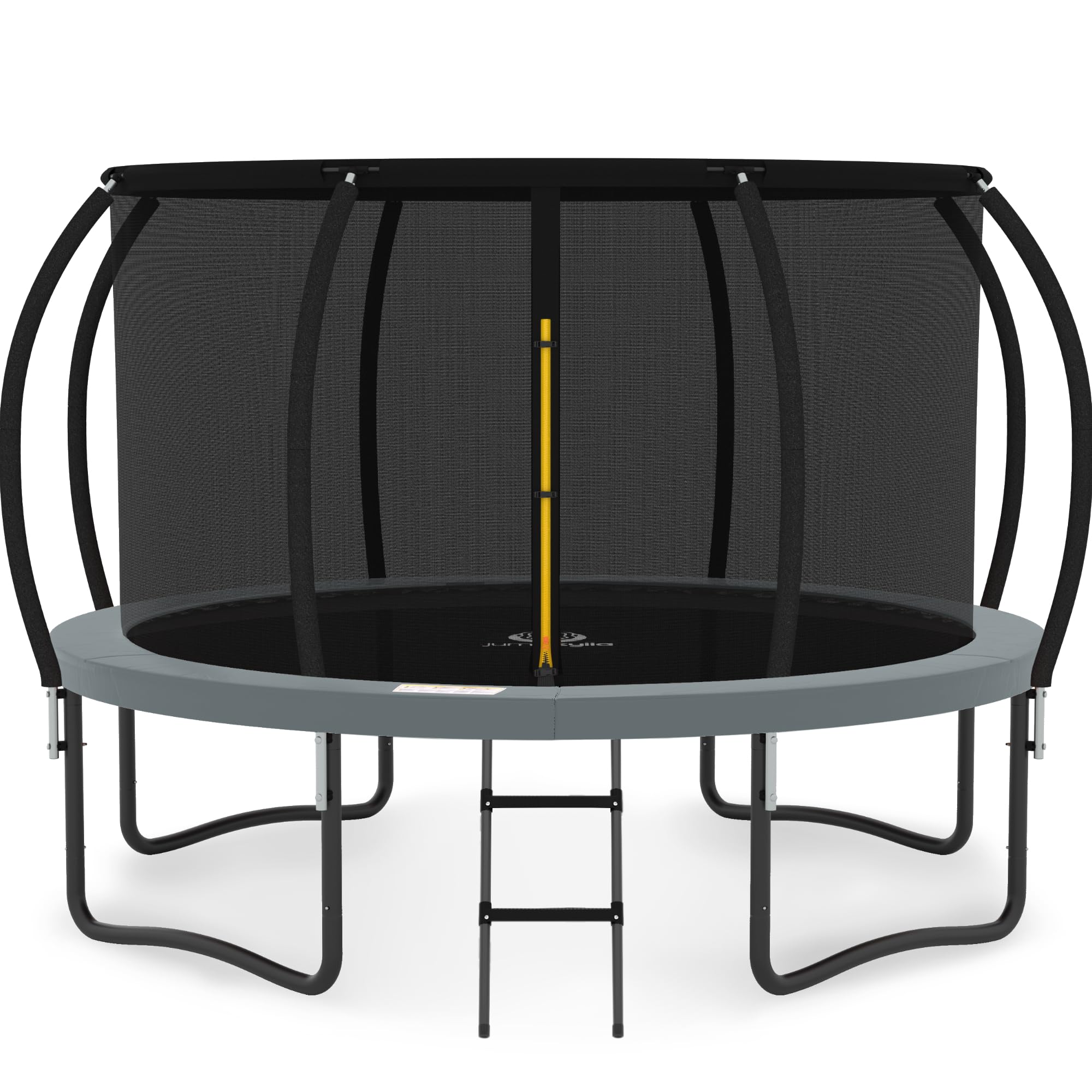 JUMPZYLLA Trampoline Outdoor 14FT with Enclosure and Ladder, ASTM Approved Recreational Trampoline for Kids and Adults, Anti-Rust Coated Frame, Gray