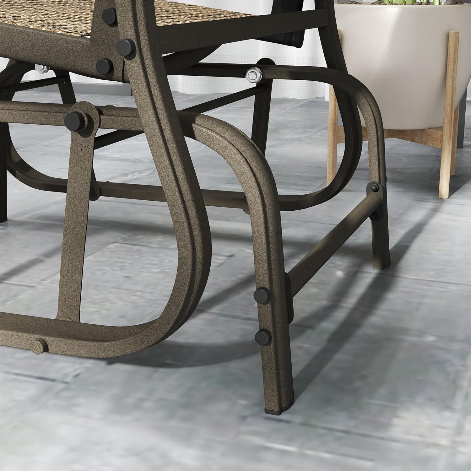 Outsunny 3-Piece Outdoor Gliders Set Bistro Set with Steel Frame, Tempered Glass Top Table for Patio, Light Mixed Brown