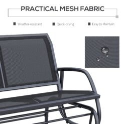 Outsunny 2-Person Outdoor Glider Bench, Patio Double Swing Rocking Chair Loveseat w/Powder Coated Steel Frame, Black