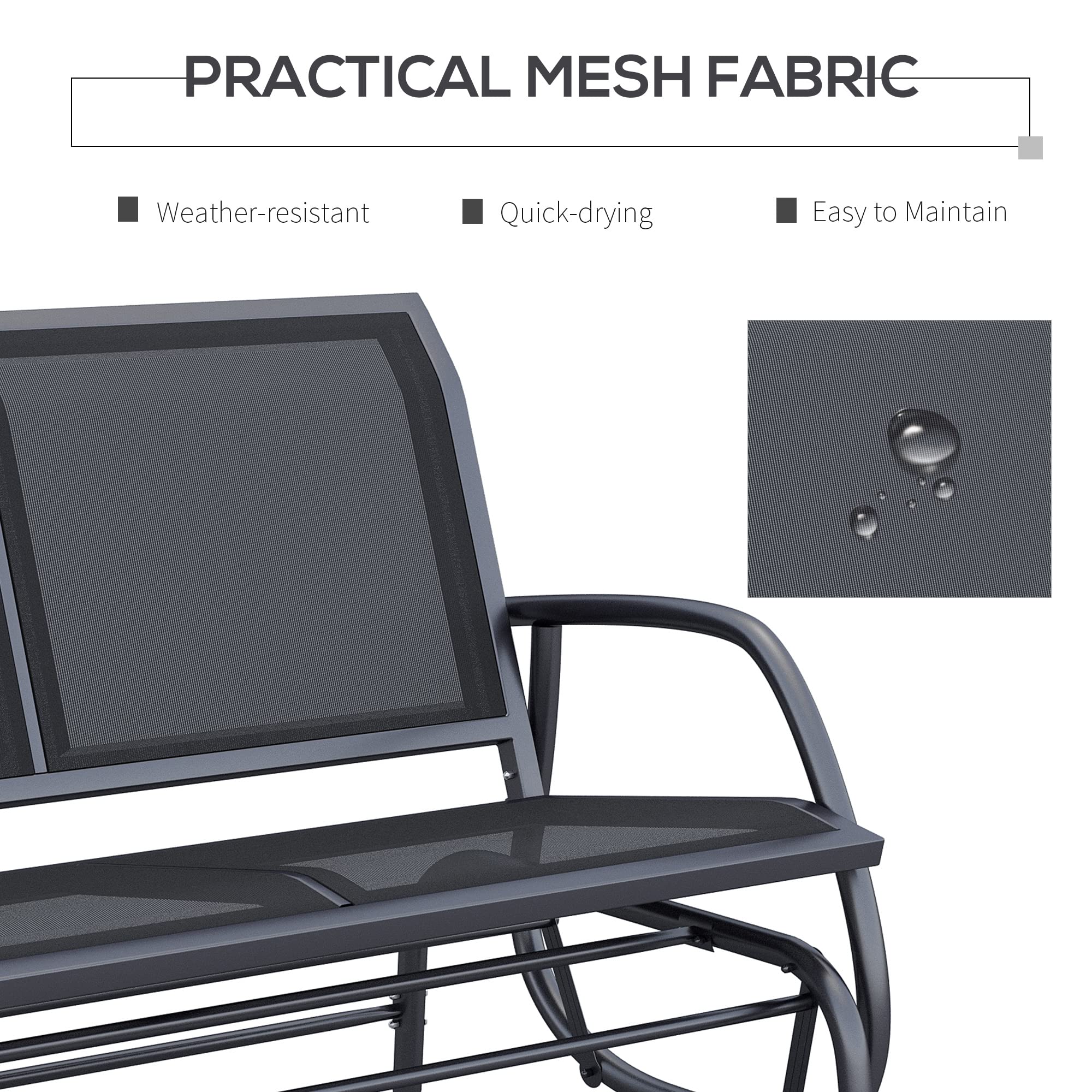 Outsunny 2-Person Outdoor Glider Bench, Patio Double Swing Rocking Chair Loveseat w/Powder Coated Steel Frame, Black