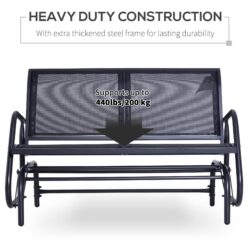 Outsunny 2-Person Outdoor Glider Bench, Patio Double Swing Rocking Chair Loveseat w/Powder Coated Steel Frame, Black