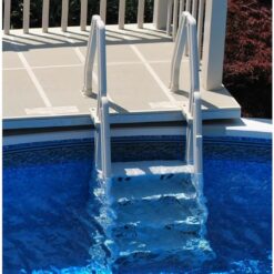 Vinyl Works 24 Inch in Pool Step Ladder, Adjustable Stair Entry System with Handrails and Non-Slip Surface, White