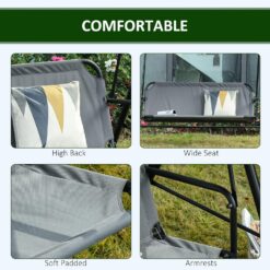 Outsunny 3-Person Porch Swing with Stand, Outdoor Swing for Patio Porch, Gray