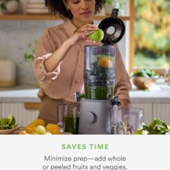 Nama J2 Cold Press Juicer – Self Feeding for Hands-Free Operation with Wide Mouth Hopper – Easy Cleanup & Assembly, Gray