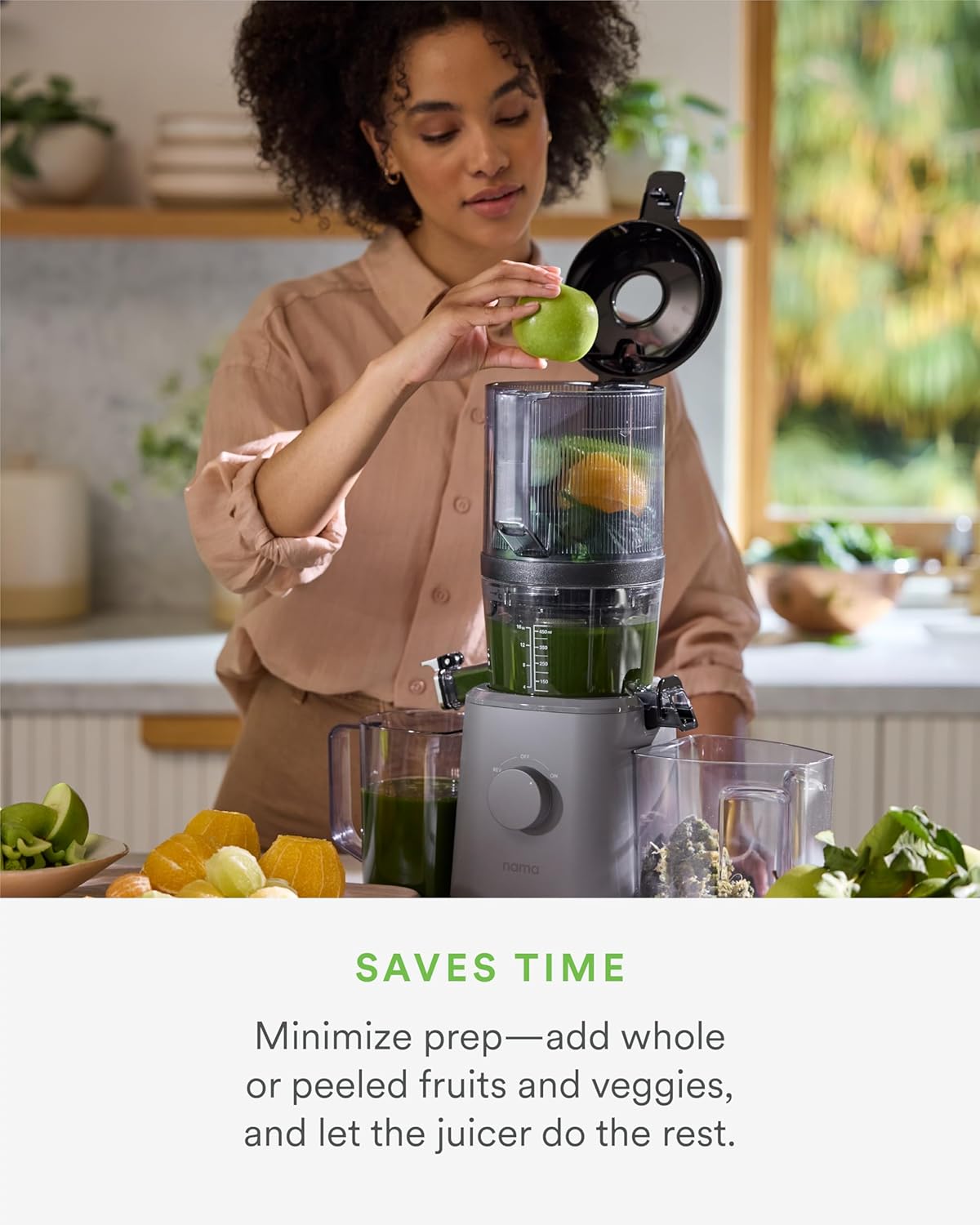 Nama J2 Cold Press Juicer – Self Feeding for Hands-Free Operation with Wide Mouth Hopper – Easy Cleanup & Assembly, Gray