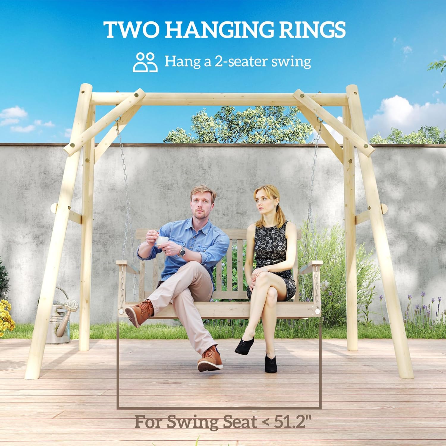 Outsunny 660 lbs Porch Swing Frame, Heavy Duty A-Frame Wooden Swing Stand for DIY Painting, Freestanding Hanging Chair Stand Only