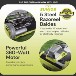 Sun Joe 24V-CRLM15 24-Volt IONMAX Cordless Push Reel Mower W/ Collection Bag | 15-inch | W/ 4.0-Ah Battery + Charger