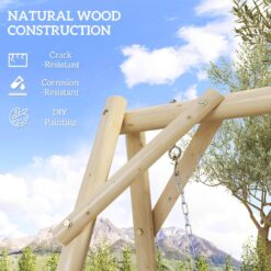 Outsunny 660 lbs Porch Swing Frame, Heavy Duty A-Frame Wooden Swing Stand for DIY Painting, Freestanding Hanging Chair Stand Only
