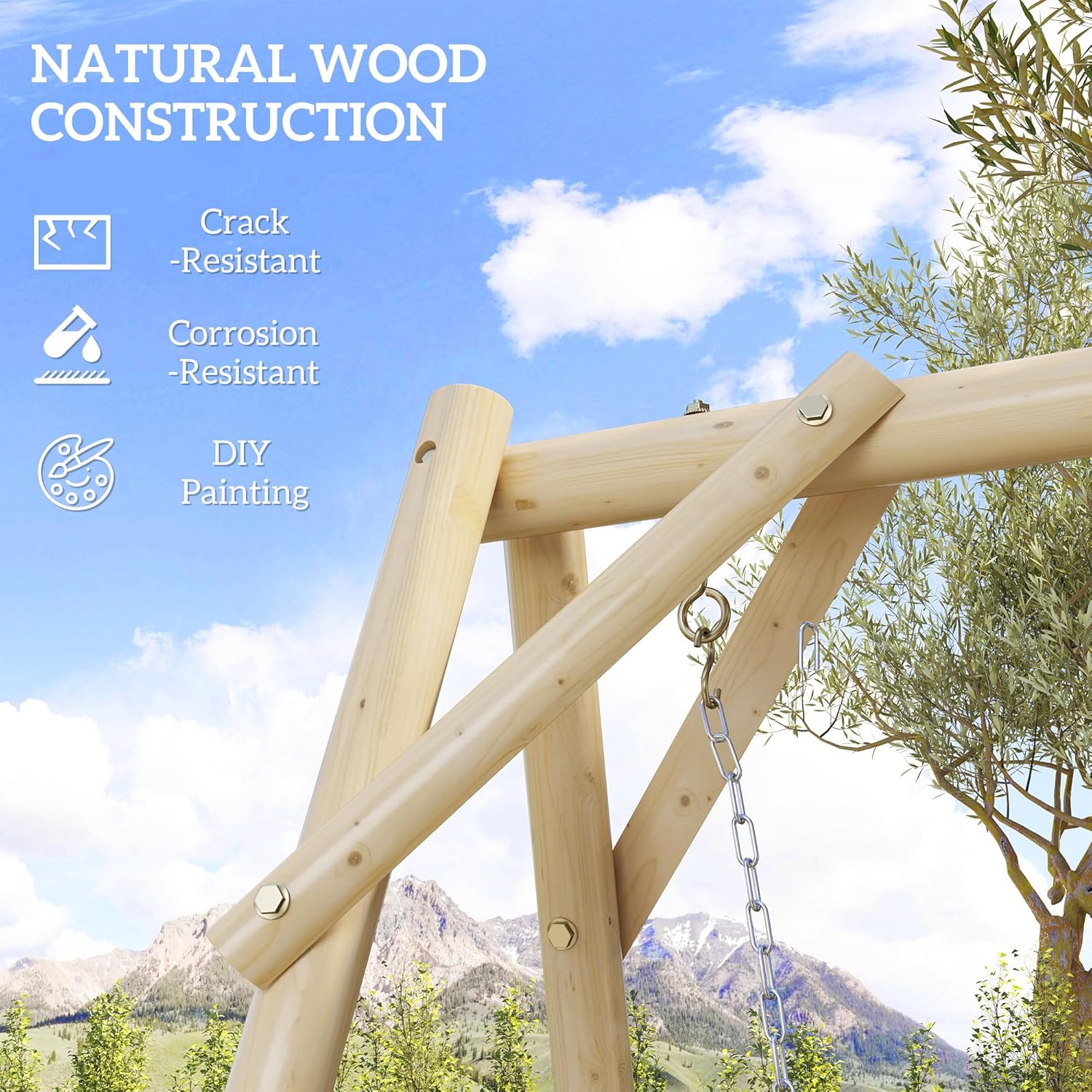 Outsunny 660 lbs Porch Swing Frame, Heavy Duty A-Frame Wooden Swing Stand for DIY Painting, Freestanding Hanging Chair Stand Only