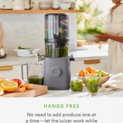Nama J2 Cold Press Juicer – Self Feeding for Hands-Free Operation with Wide Mouth Hopper – Easy Cleanup & Assembly, Gray