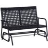 Outsunny Patio 2-Person Wicker Glider Bench Rocking Chair, Outdoor All-Hand Woven PE Rattan Loveseat, Black