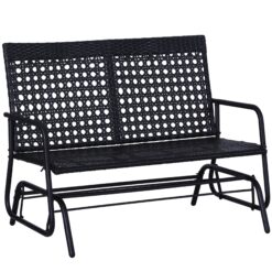 Outsunny Patio 2-Person Wicker Glider Bench Rocking Chair, Outdoor All-Hand Woven PE Rattan Loveseat, Black