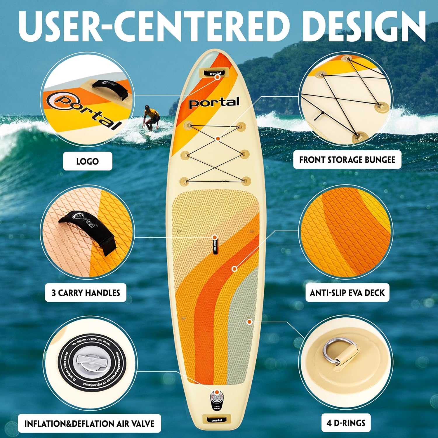 PORTAL SUP Inflatable Paddle Board for Adults 10'6'' Stand Up Paddleboard,Non-Slip Deck Blow up Paddle Boards