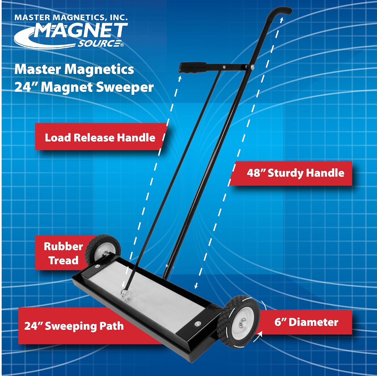 Master Magnetics Heavy Duty Magnetic Sweeper - Heavy Duty Push-Type with Release, 24" Sweeping Width, MFSM24RX