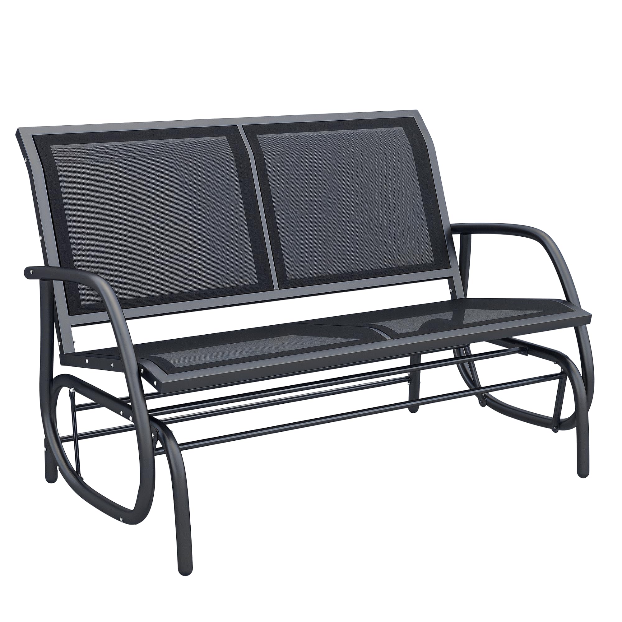 Outsunny 2-Person Outdoor Glider Bench, Patio Double Swing Rocking Chair Loveseat w/Powder Coated Steel Frame, Black