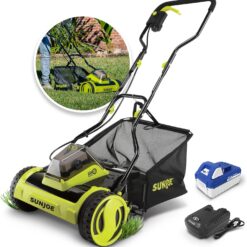 Sun Joe 24V-CRLM15 24-Volt IONMAX Cordless Push Reel Mower W/ Collection Bag | 15-inch | W/ 4.0-Ah Battery + Charger