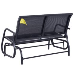 Outsunny 2-Person Outdoor Glider Bench, Patio Double Swing Rocking Chair Loveseat w/Powder Coated Steel Frame, Black