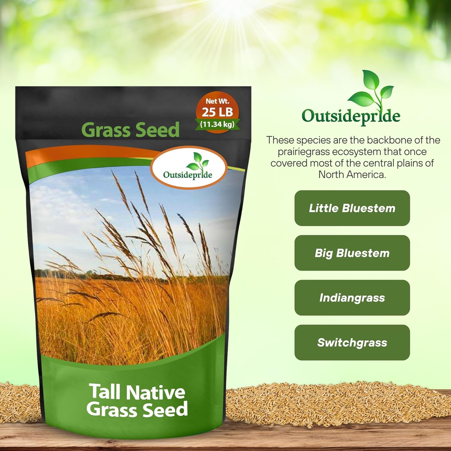 Outsidepride Perennial Tall Native Grass Seed Mix - 25 lbs. Blend of Drought-Tolerant, Low-Maintenance Bluestem