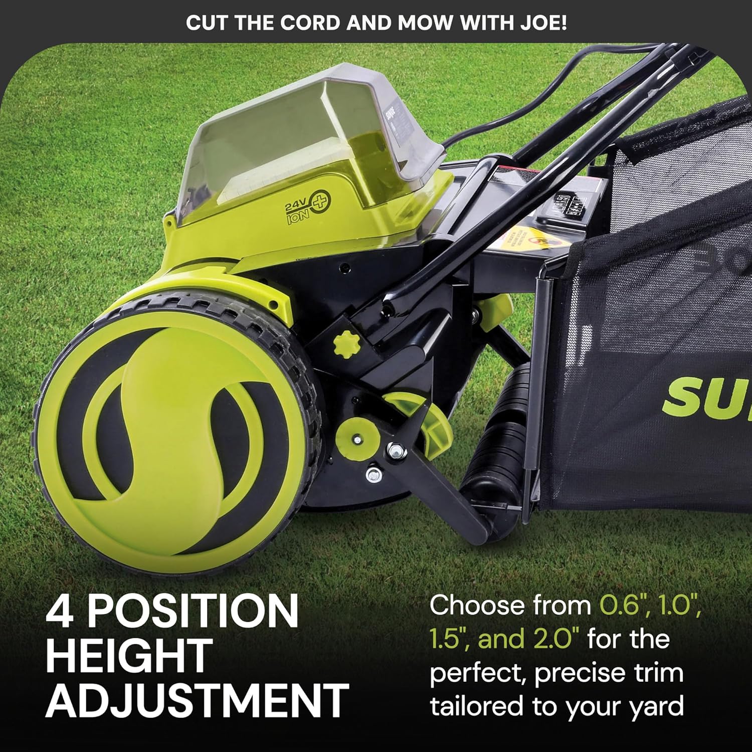 Sun Joe 24V-CRLM15 24-Volt IONMAX Cordless Push Reel Mower W/ Collection Bag | 15-inch | W/ 4.0-Ah Battery + Charger