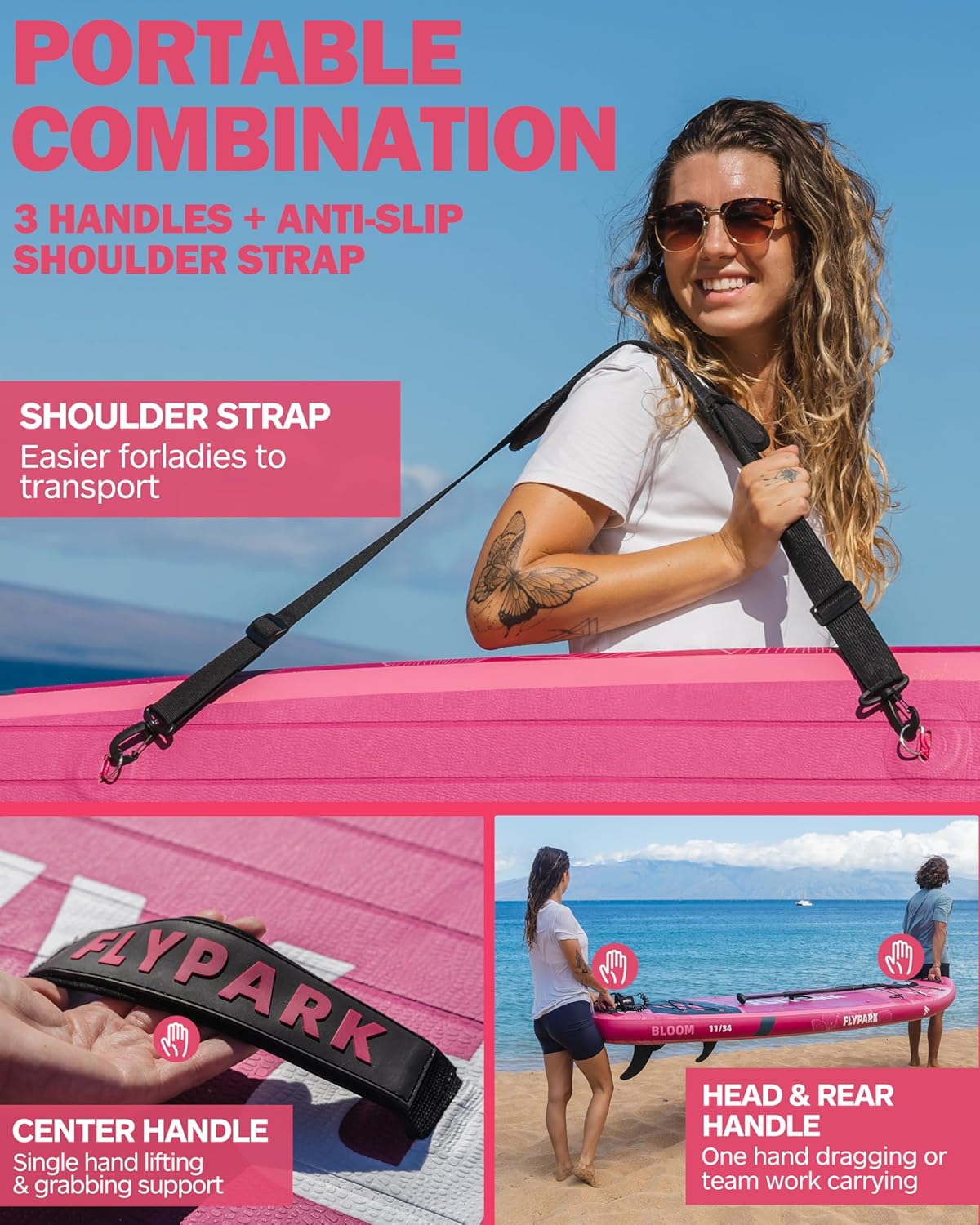 FLYPARK 11'x34 Inflatable Paddle Boards, Extra Wide SUP for 420lbs/3Adults, Yoga Stand Up Paddle Board, 110L Backpack