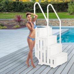 VINGLI Pool Ladder Heavy-Duty Safety Step for Above Ground Pools Stair Entry System with Handrails, White and Grey (White, 4 Steps)