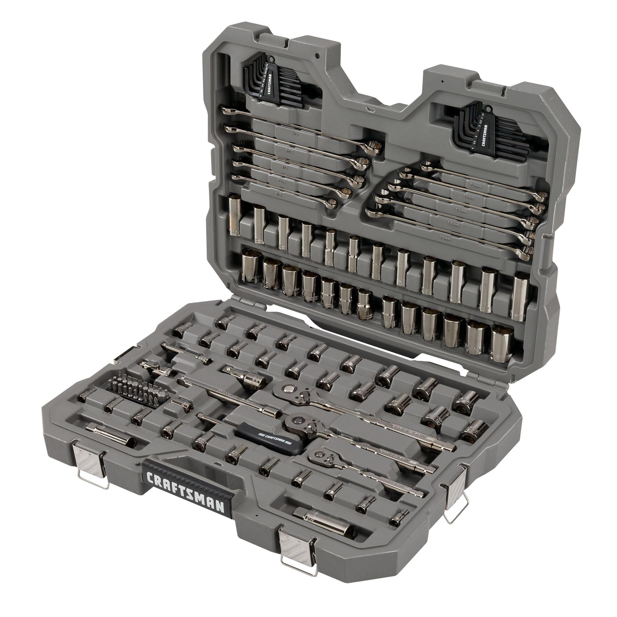 CRAFTSMAN OVERDRIVE 121-Piece Gunmetal Chrome Mechanics Tool Set, Standard SAE/Metric Socket Set, with Hard Case (CMMT99121L)